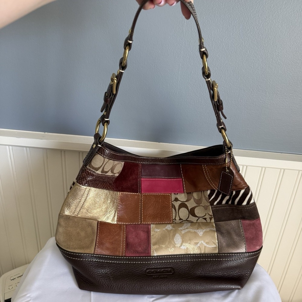 Vintage COACH Large Patchwork Signature Slouchy Suede Leather Tote Bag Purse